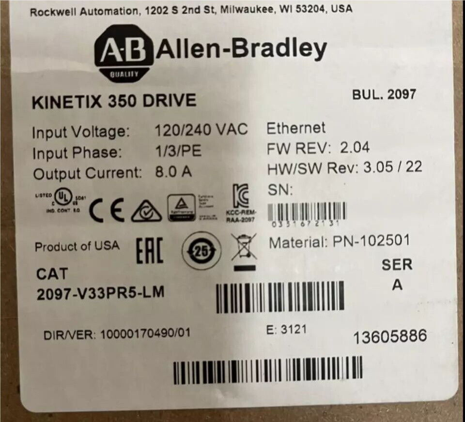 2097-V33PR5-LM New Allen-Bradley AB Kinetix 350 2.0kW Servo Drive