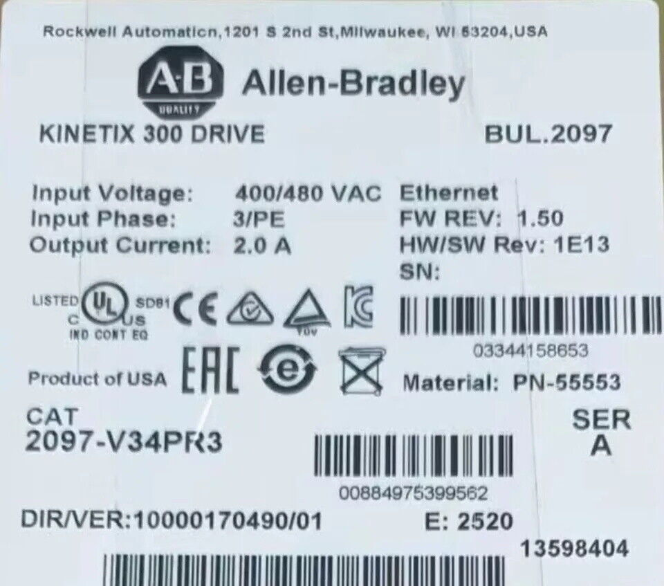 2097-V34PR3 New Allen-Bradley AB Kinetix 300 Servo Drive