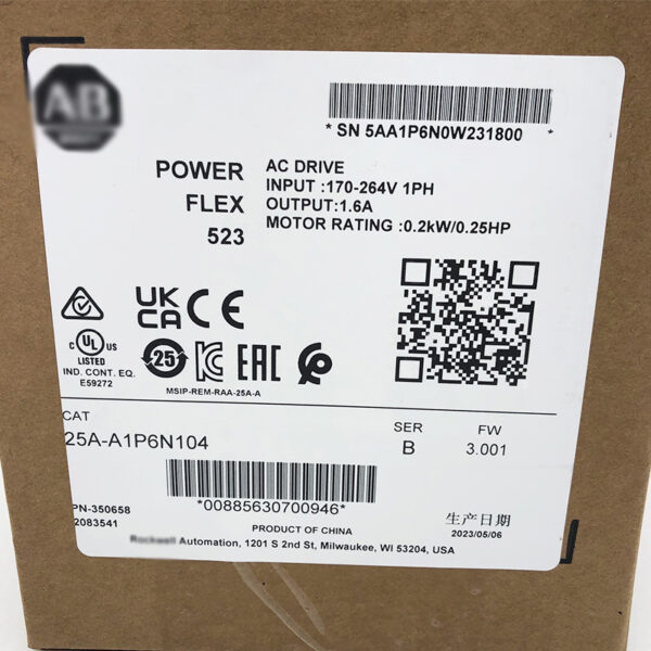 25A-A1P6N104 New Allen-Bradley AB Rockwell PowerFlex 523 0.2kW (0.25Hp) AC Drive